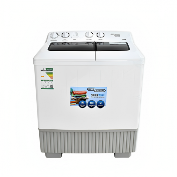 غسالة حوضين سوبر جنرال 12 كيلو أبيض KSGW1286N
